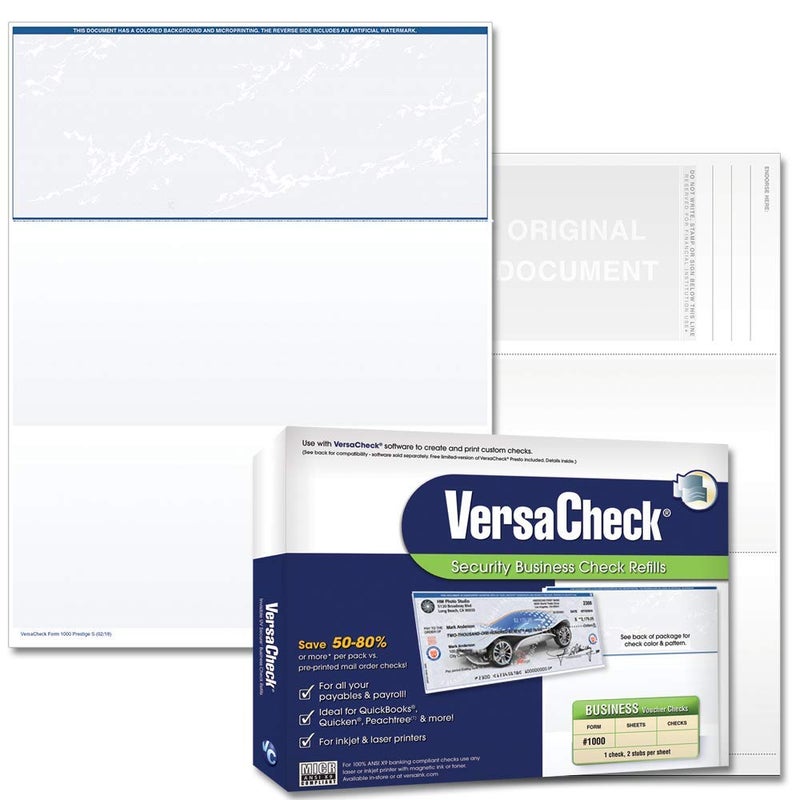 VersaCheck Secure Checks - 500 Blank Business Voucher Checks - Blue Prestige S - 500 Sheets Form #1000 - Check on Top - Image 1